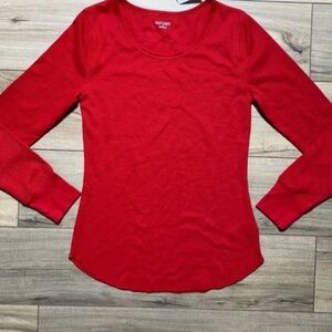Old Navy Women's Long Sleeve Scoop Neck Waffle Knit Thermal Top M Red